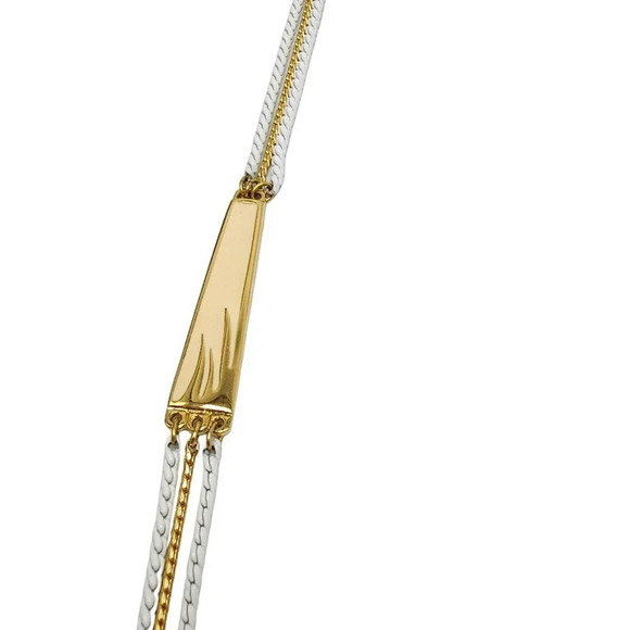 Monet Multi-Strand White Enamel Gold Tone Chain Long Necklace Vintage - Picture 3 of 5